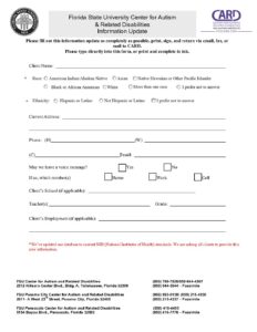Florida State University Center for Autism & Related Disabilities Information Update Form